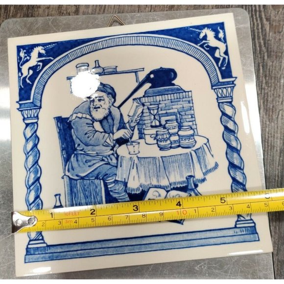 Vintage Delft Holland Apothecary Pharmacy Tiles Trivet Burroughs Blue & White 6" - Picture 7 of 7